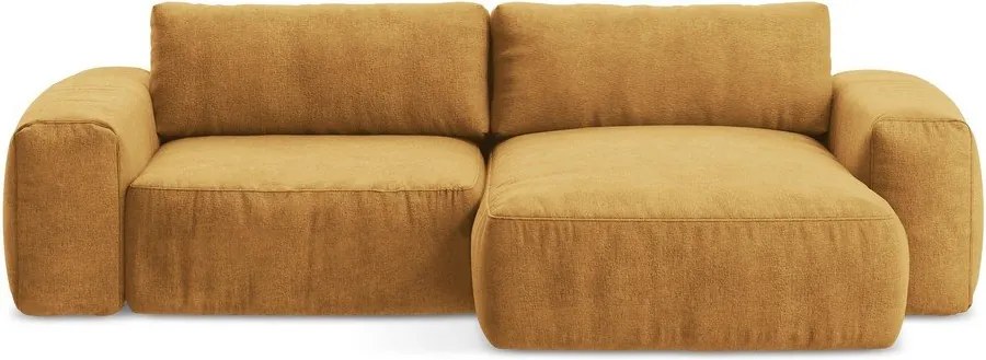 Ženilková rozkladacia rohová pohovka v horčicovej farbe (pravý roh/s leňoškou) Kuki – Makamii