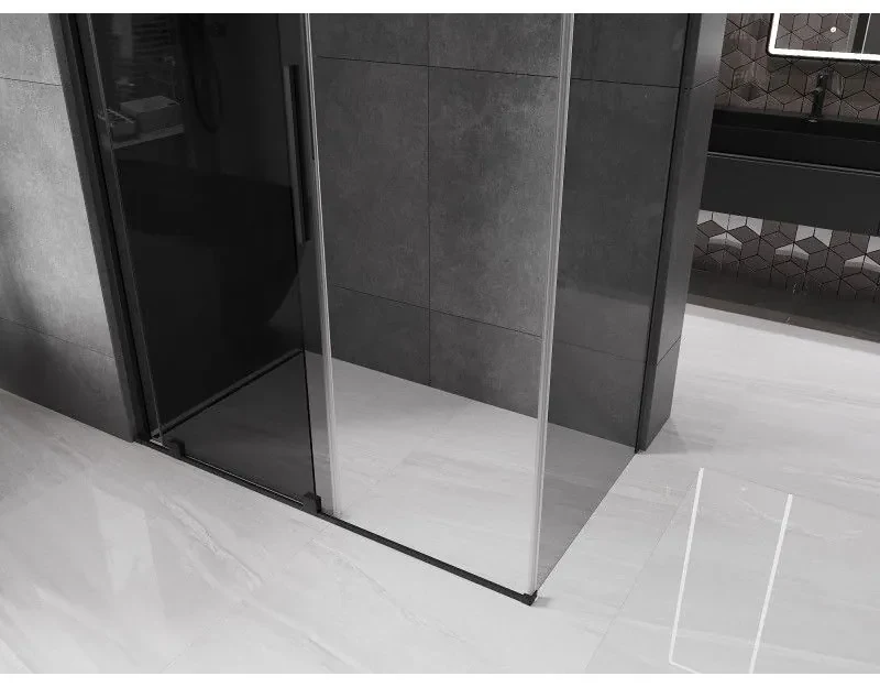 Mexen Velar, sprchový kút s posuvnými dverami 150 x 80 cm, 8mm šedé sklo, čierna matná, 871-150-080-41-70