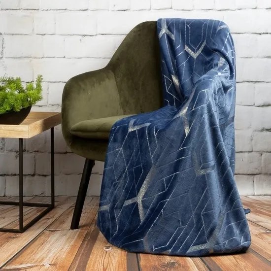 domtextilu.sk Luxusná modrá deka s trblietavou striebornou potlačou 150 x 200 cm 47653 Modrá