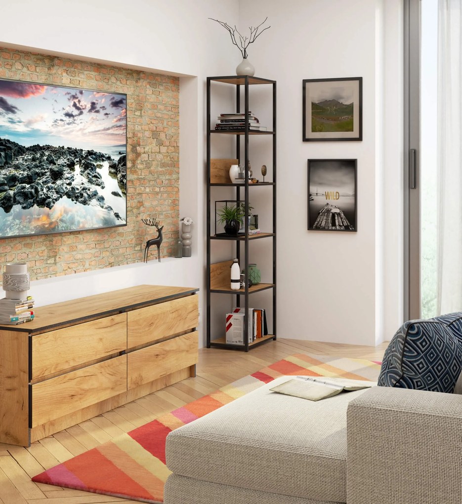 Regál PRAMONI 50x192 cm čierny/dub craft