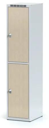 Alfa 3 Šatníková skrinka s úložnými boxami, 2 boxy 400 mm, laminované dvere breza, otočný zámok