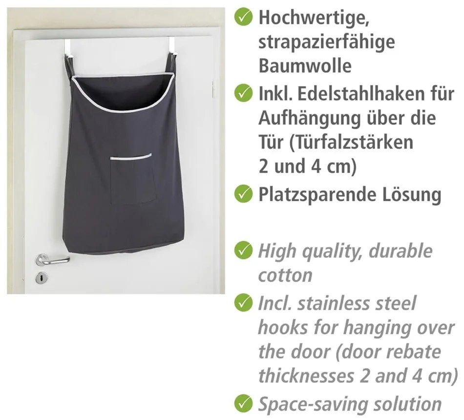 Sivý závesný kôš na bielizeň Wenko Door Laundry, 65 l