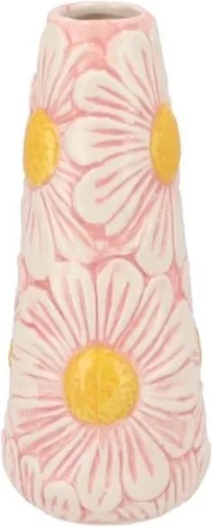 Ružová keramická vázička s reliéfom kvetov Jane Flower - Ø 8*18 cm