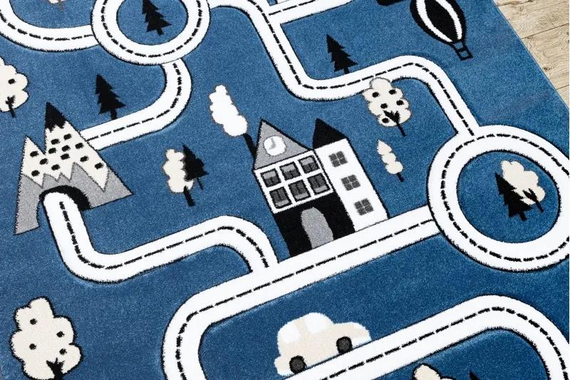 styldomova Detský modrý koberec PETIT mesto a ulice