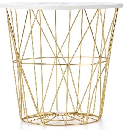 Konferenčný stolík HARISSA 41x42 cm zlatá/biely dekor mramoru