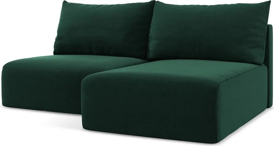 Tmavozelená zamatová rozkladacia/s úložným priestorom rohová pohovka (pravý roh/s leňoškou) Kalena – Makamii