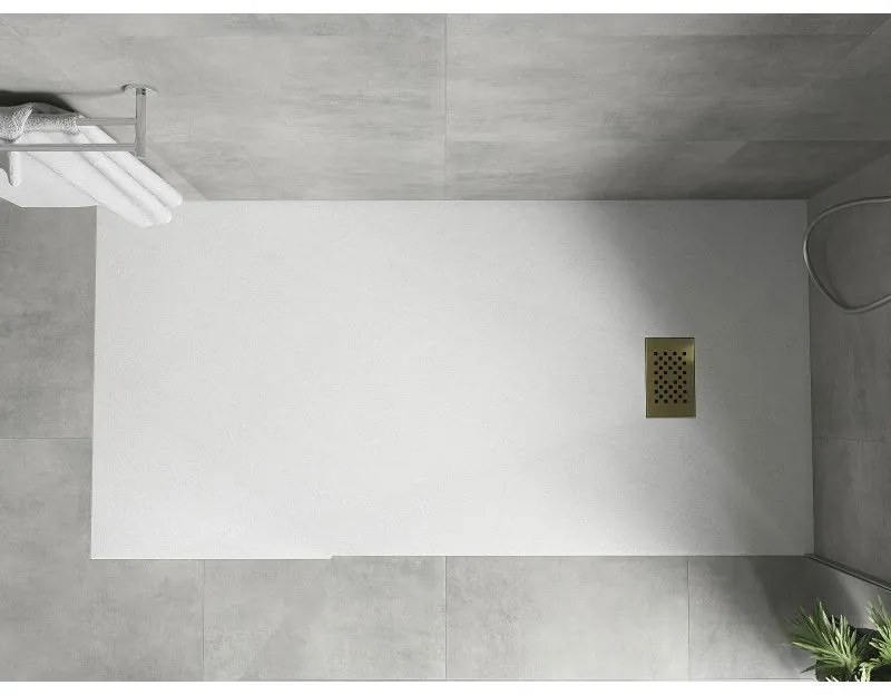 Mexen Hugo, obdĺžniková sprchová vanička SMC 170 x 90 cm, biela, zlatá krytka, 42109017-G