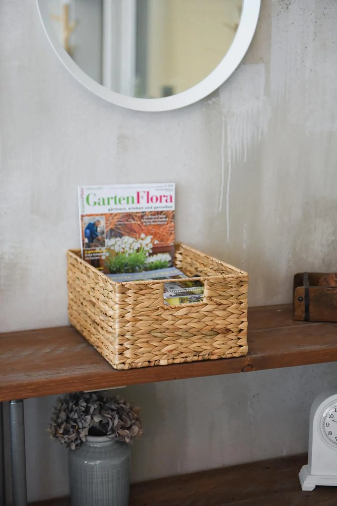 Policový kôš LANTA, vodný hyacint, šírka 34 cm, natur