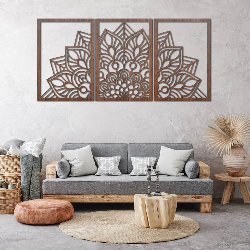 3-dielna mandala kvetov na stenu | FLOFER: HDF - Orech 60 x 30 cm 4746-113499 HDF0583-60 x 30-WENGE