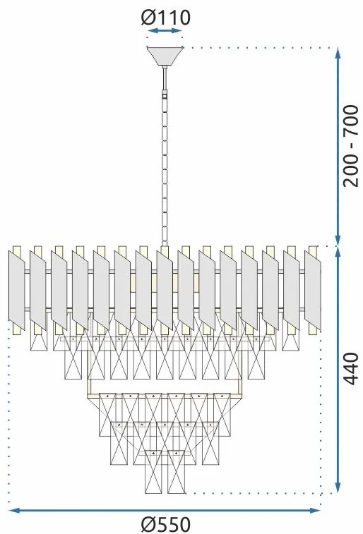 Toolight, stropná závesná krištáľová lampa 9xE14 APP1058-CP, čierna-zlatá, OSW-04400