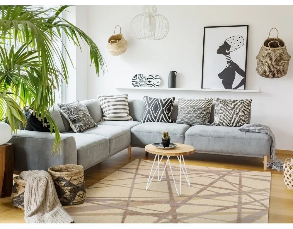 Béžový vlnený koberec 100x180 cm Sticks – Agnella