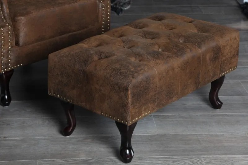 Taburet Chesterfield hnedý starožitný vzhľad