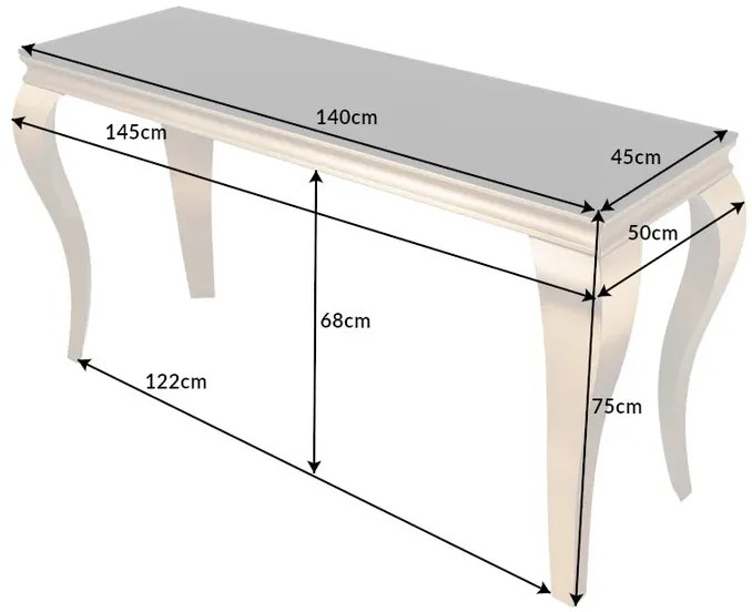 Konzola MODERN BAROCK 140cm tvrdené opálové sklo čierno-zlatá