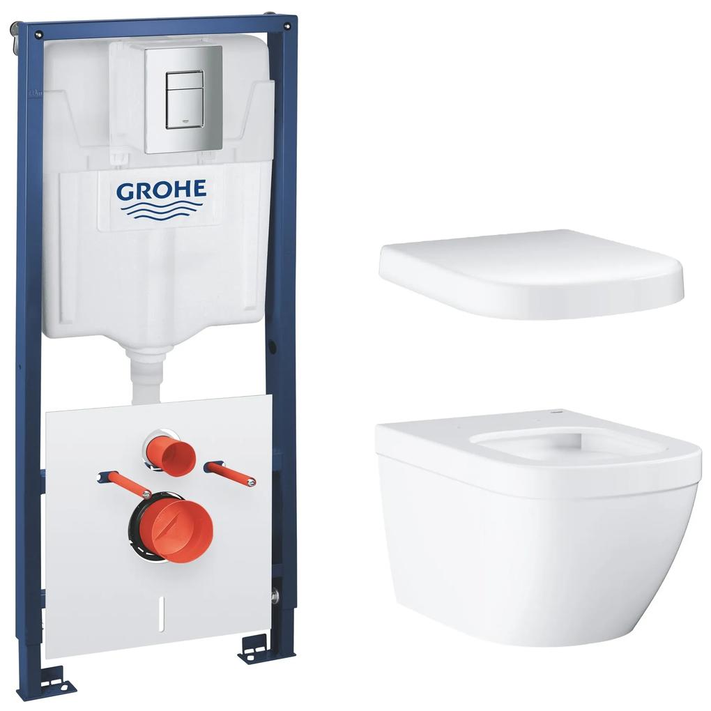 Set WC misa Grohe Euro Ceramic 3932800H, podomietkový montážny rám s tlačidlom a tesnením Grohe Solido 39930000, 39330001