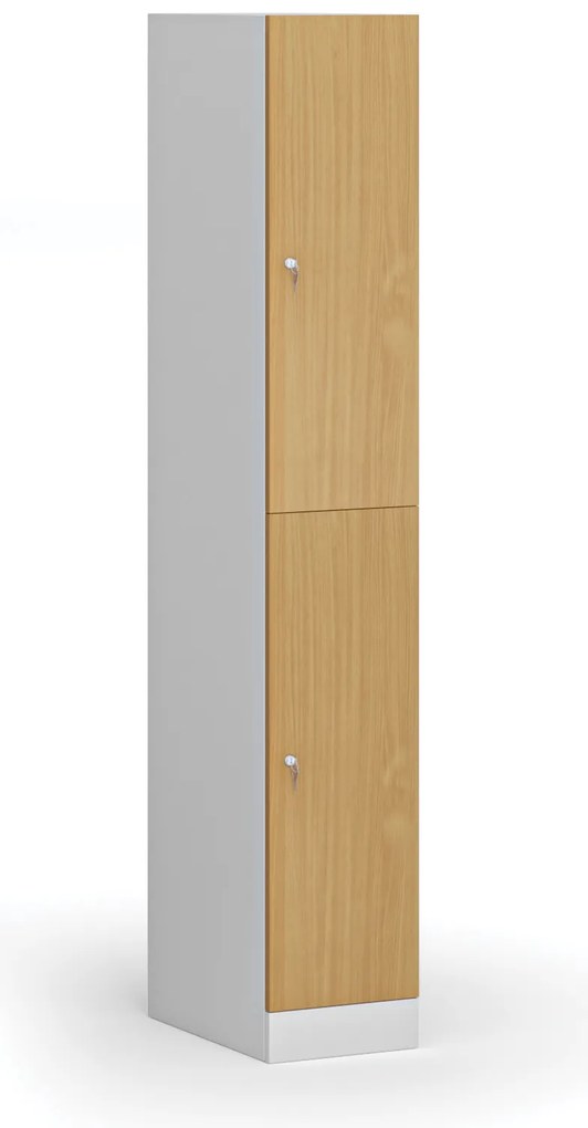 Šatníková skrinka S1 s úložnými boxmi, 2 boxy, 1850 x 300 x 500 mm, cylindrický zámok, laminované dvere, buk