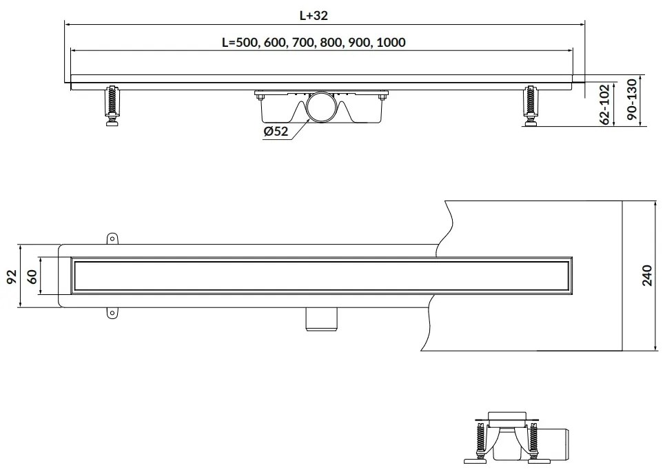 Cersanit Tako, lineárny odtokový žľab s obojstranným roštom 70cm, nerez, S907-009