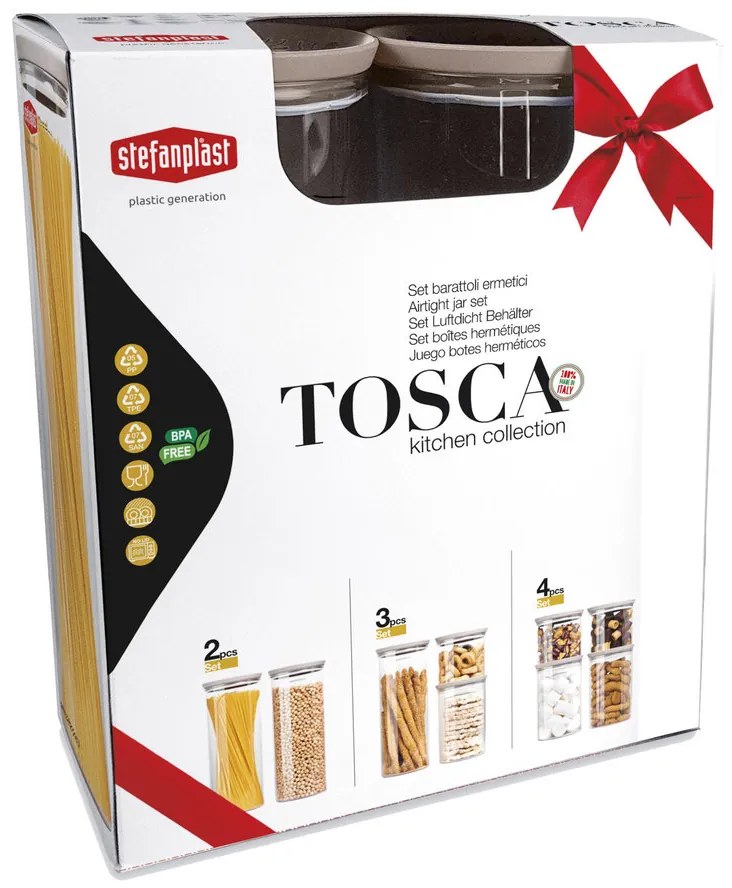STEFANPLAST Súprava 3 okrúhlych dóz Tosca, transparetná/svetlo sivá