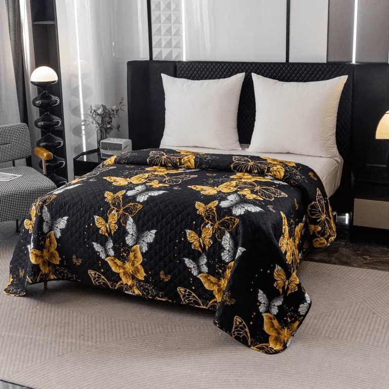 Prehoz na posteľ GOLD BUTTERFLY čierny Rozmer: 220 x 240 cm