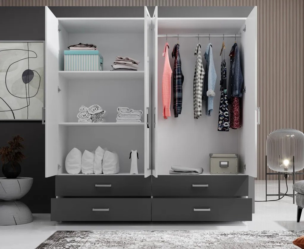 Šatníková skriňa Ivar, 180 cm, biela/grafit