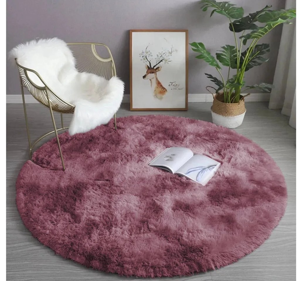 Tmavoružový okrúhly shaggy koberec Ombre Rozmer: 150 cm