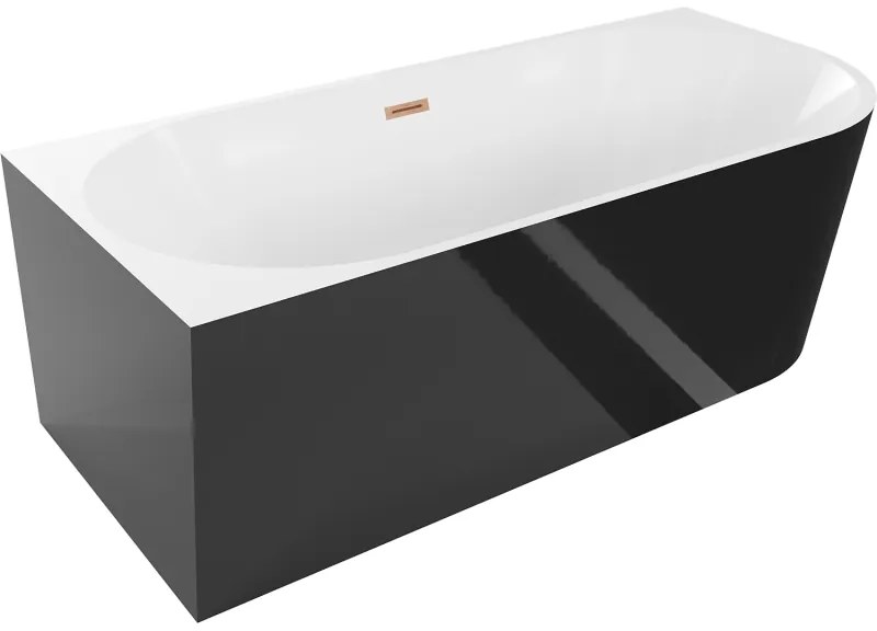 Mexen Mia, voľne stojaca rohová vaňa ľavá 160 x 80 cm, biela/čierna, medený matný prepad, 52691608075L-65