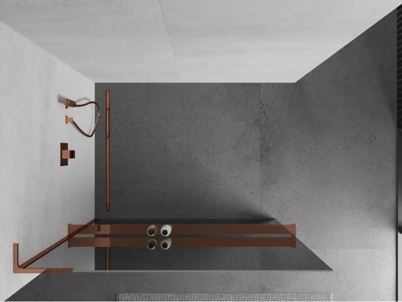 Mexen Kioto+ L, sprchová zástena Walk-In s poličkou a vešiakom 70 x 200 cm, 8mm sklo vzor zrkadlo, ružové zlato profil, 800-070-123-60-50