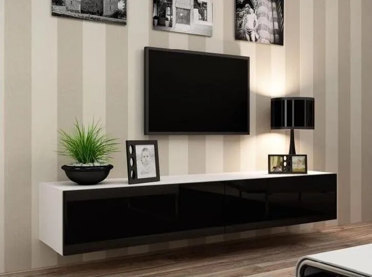 Moderný TV stolík I Igore 180, bílá/černý lesk