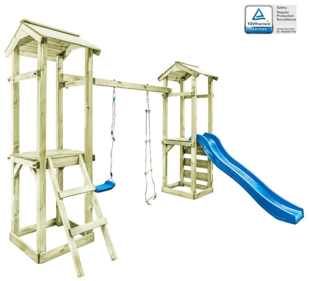 vidaXL Drevené detské ihrisko rebrík šmýkalka hojdačka 300x197x218 cm