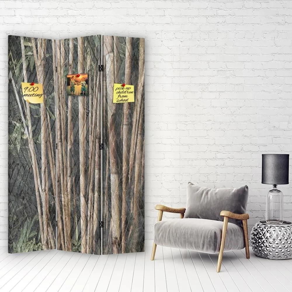 Ozdobný paraván, Bambusové stonky v hnědé barvě - 110x170 cm, trojdielny, obojstranný paraván 360°