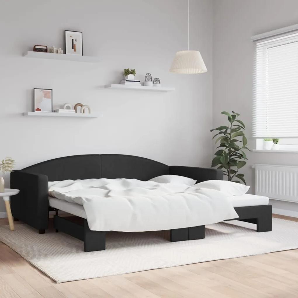 Denná posteľ s rozkladacou posteľou čierna 100x200 cm látka 3197195