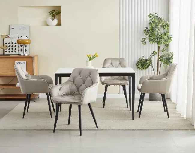 Set dvoch jedálenských stoličiek JORK zamatové, tmavobéžové (čierne nohy) 2 ks