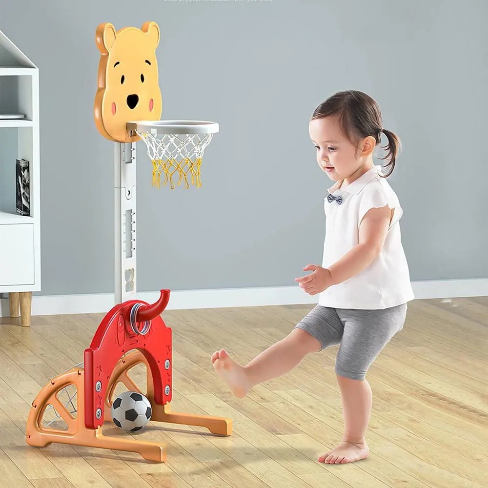 Detská hracia súprava 4 v 1 s nastaviteľnou výškou, oranžovo-žltá