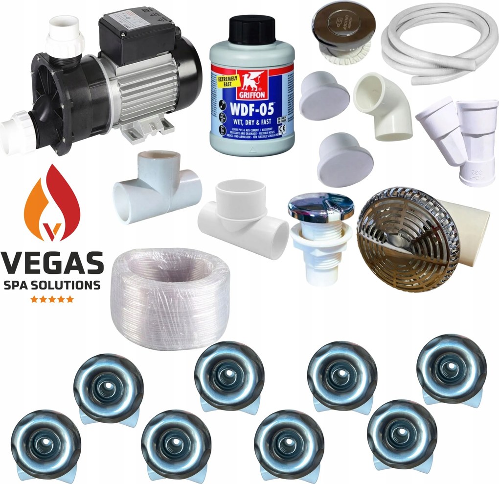 Sada na hydromasáž 8 trysiek B06 Čerpadlo 1100 W Montáž vane Jacuzi Bali