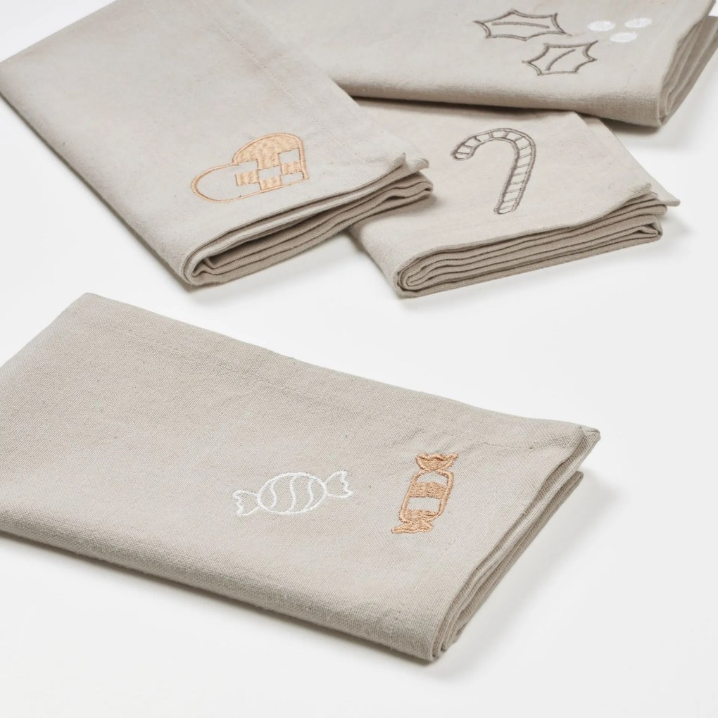 Broste Vyšívaný obrúsok Fryd Light Warm Grey – set 4 ks