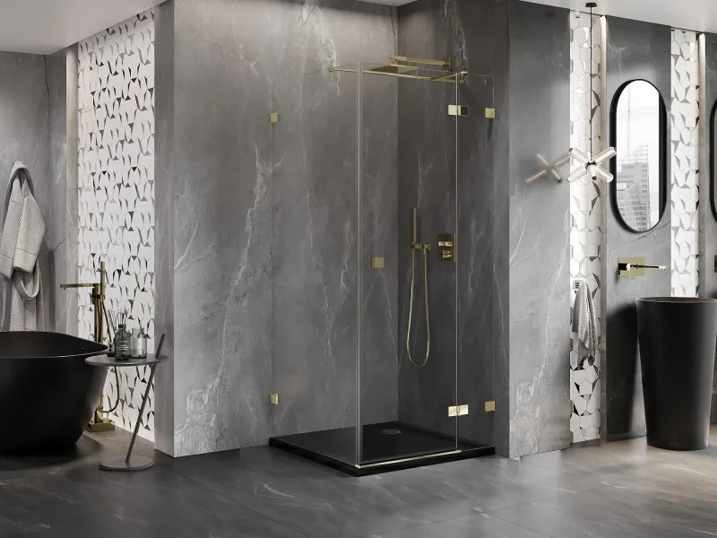 Mexen Lunar T, výklopný sprchový kút pravý 120 x 120 cm, 8mm číre sklo, zlatý profil, 834T-120-120-50-00-P