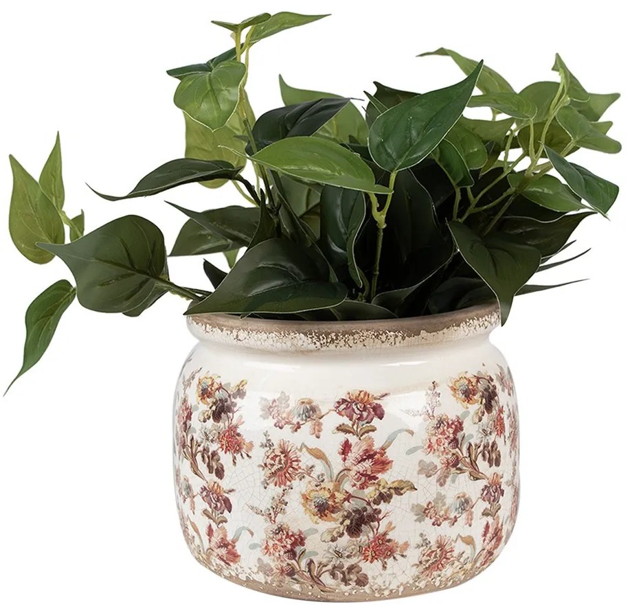 Béžový keramický obal na kvetináč s kvetmi Flovia L - Ø 20*15 cm