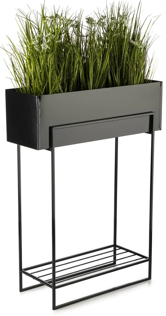 KOVOVÝ KVETINÁČ SO STOJANOM RECT 82X23X60 CM ČIERNA