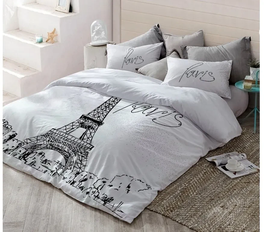 Svietiace bavlnené obliečky DEŇ V PARÍŽI, NOC V LONDÝNE biele Rozmer obliečky: 70 x 90 cm | 140 x 200 cm