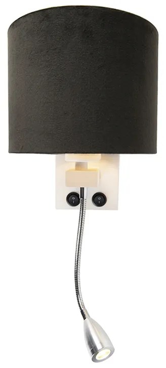 Moderná nástenná lampa biela s čiernym zamatovým tienidlom - Brescia