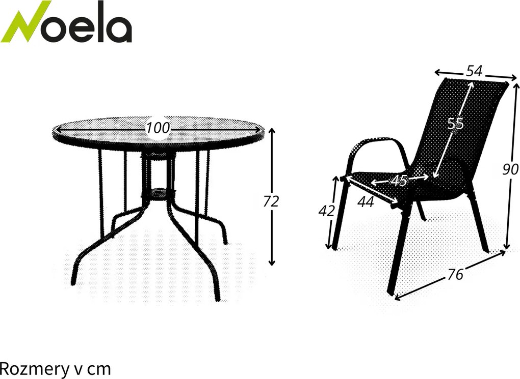 Noela Záhradný jedálenský set Capri 100cm + 4x kovová stolička Ramada