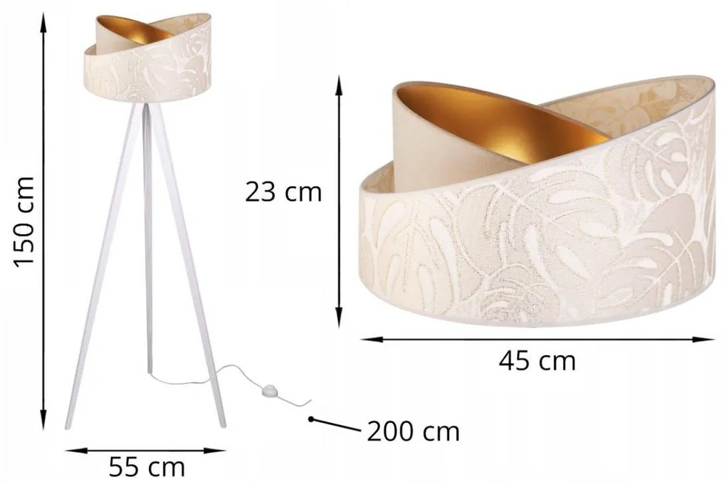 Stojacia lampa Werona 7, 1x krémové textilné tienidlo so vzorom, g, wb