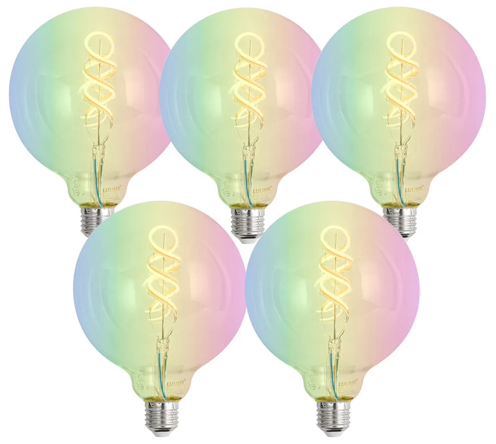 Sada 5 ks Inteligentné stmievateľné LED žiarovky E27 G125 RGBW 4W 250lm 2700K
