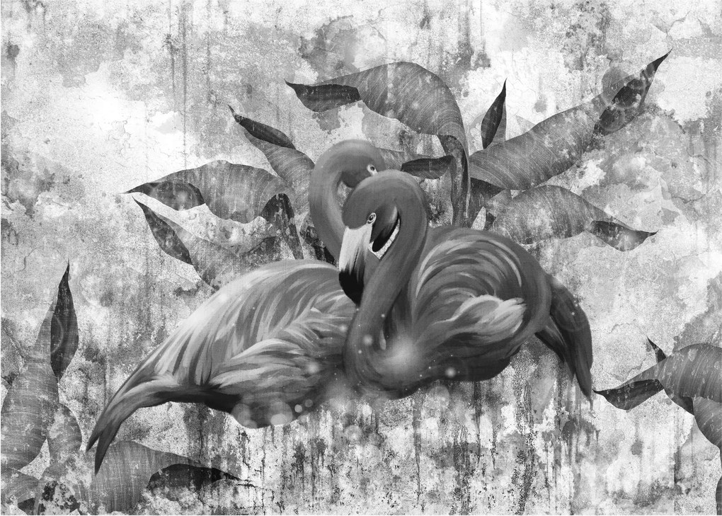 Sklenený obraz - Plameniaky graffiti (70x50 cm)