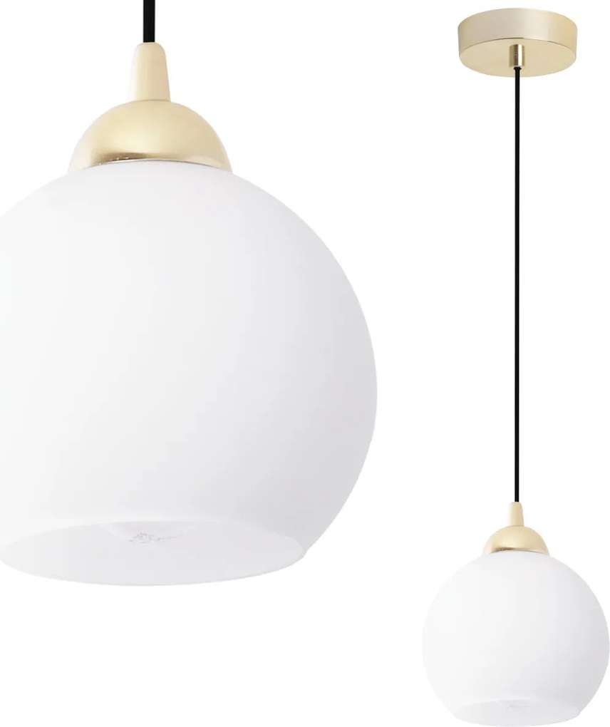 Závesné svietidlo Eliza, 1x biele sklenené tienidlo, g/b