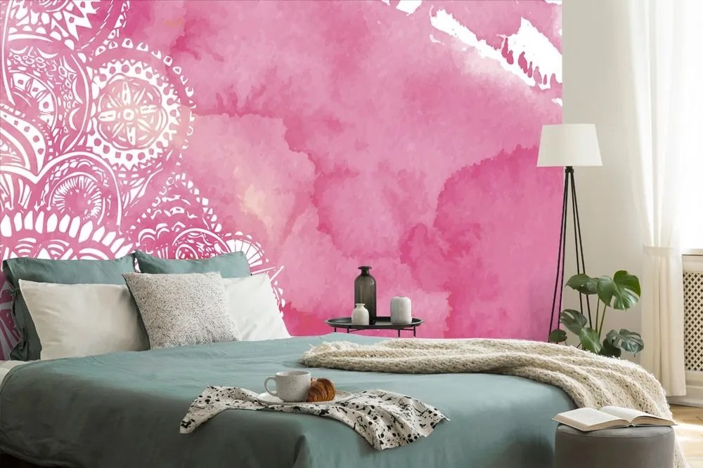 Tapeta Mandala ružový akvarel - 225x150
