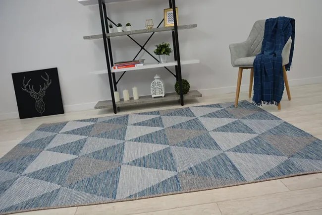 Koberec SIZAL LOFT 21132 Trojuholníky slonia kosť / strieborný / nebeský