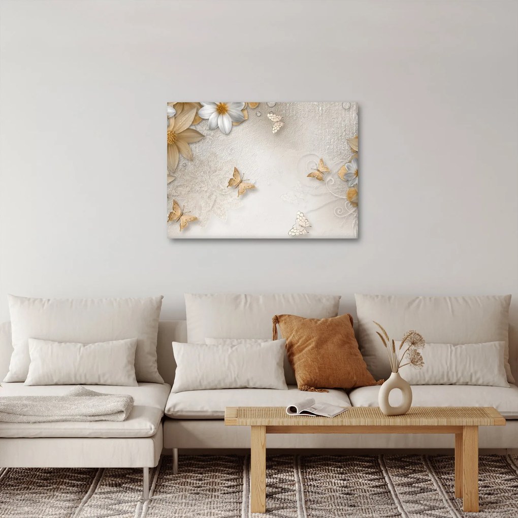 Obraz - Kvety s motýlikmi (70x50 cm)