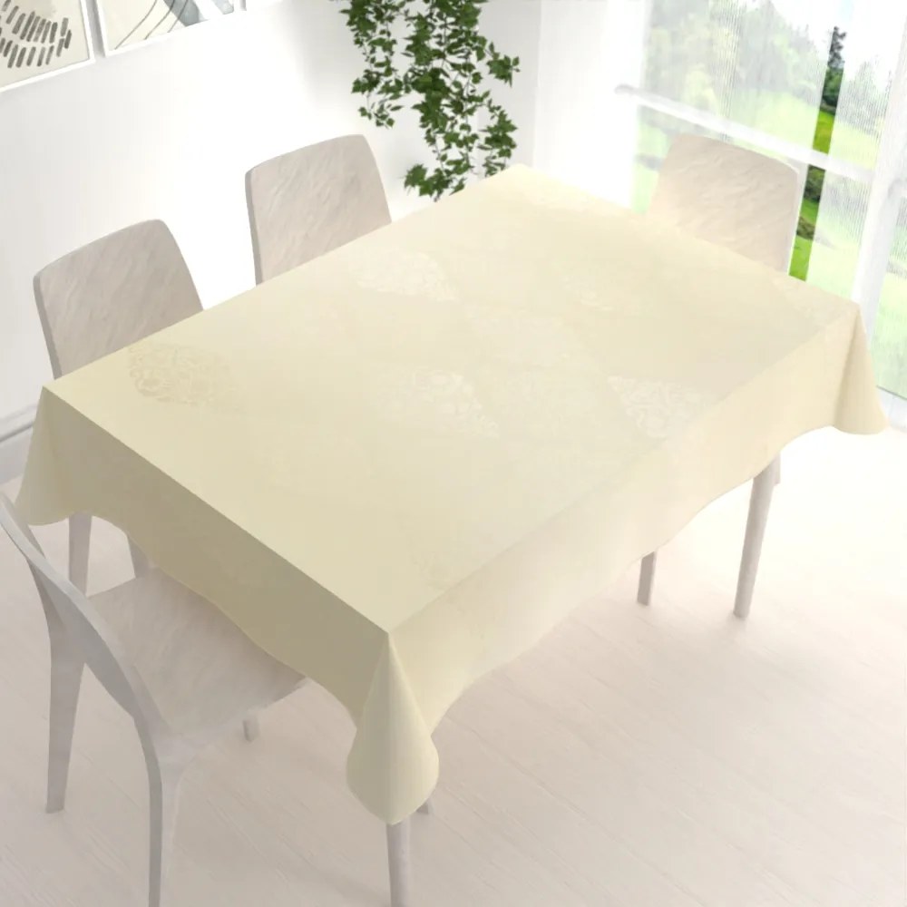 Biante Teflónový obdĺžnikový obrus TF-104 Svetlo vanilkový zámocký vzor 120x180 cm