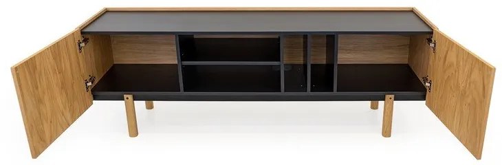 Čierny/prírodný TV stolík v dekore duba 175x60 cm Porto - Woodman