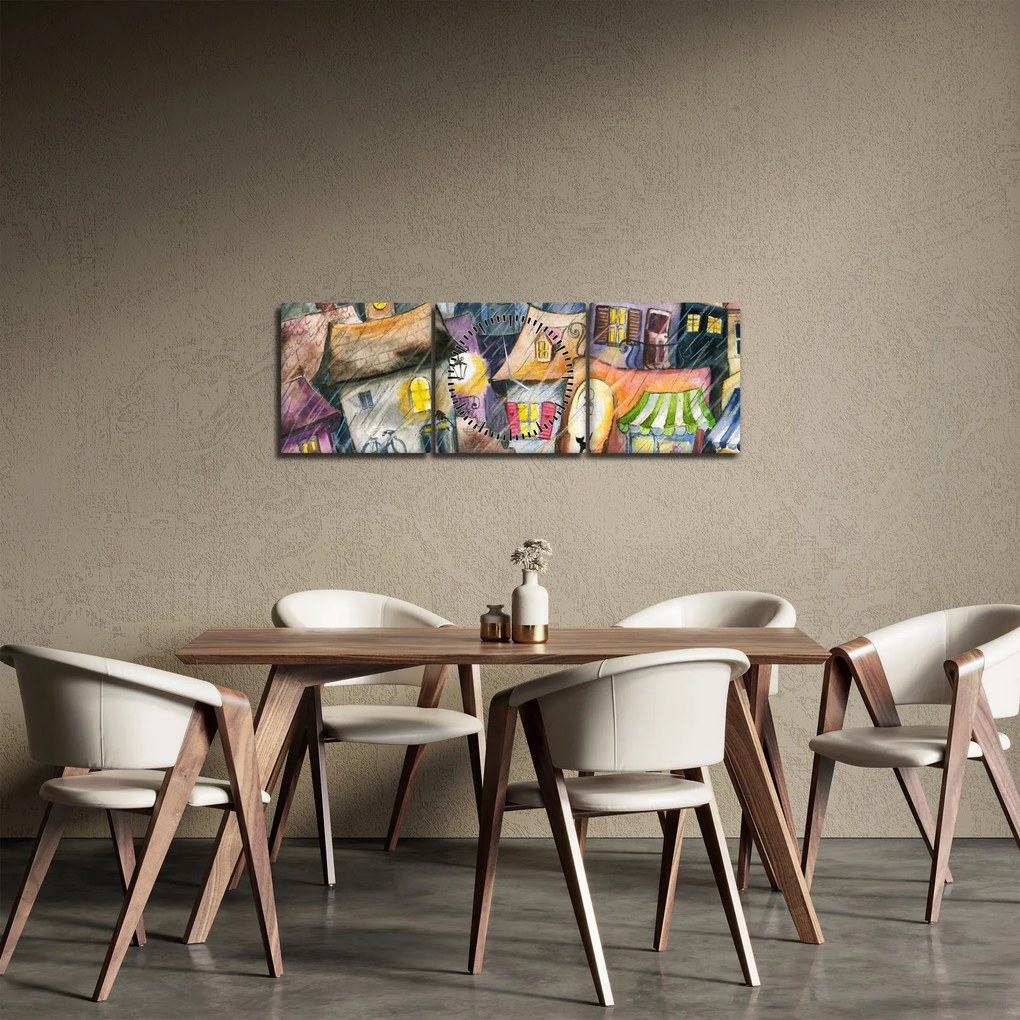 Obraz - Daždivý večer (s hodinami) (90x30 cm)